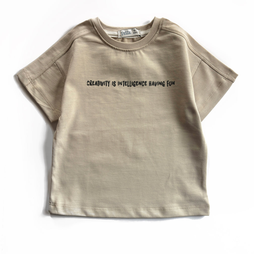 Beige Raised Print Over-sized T-shirt