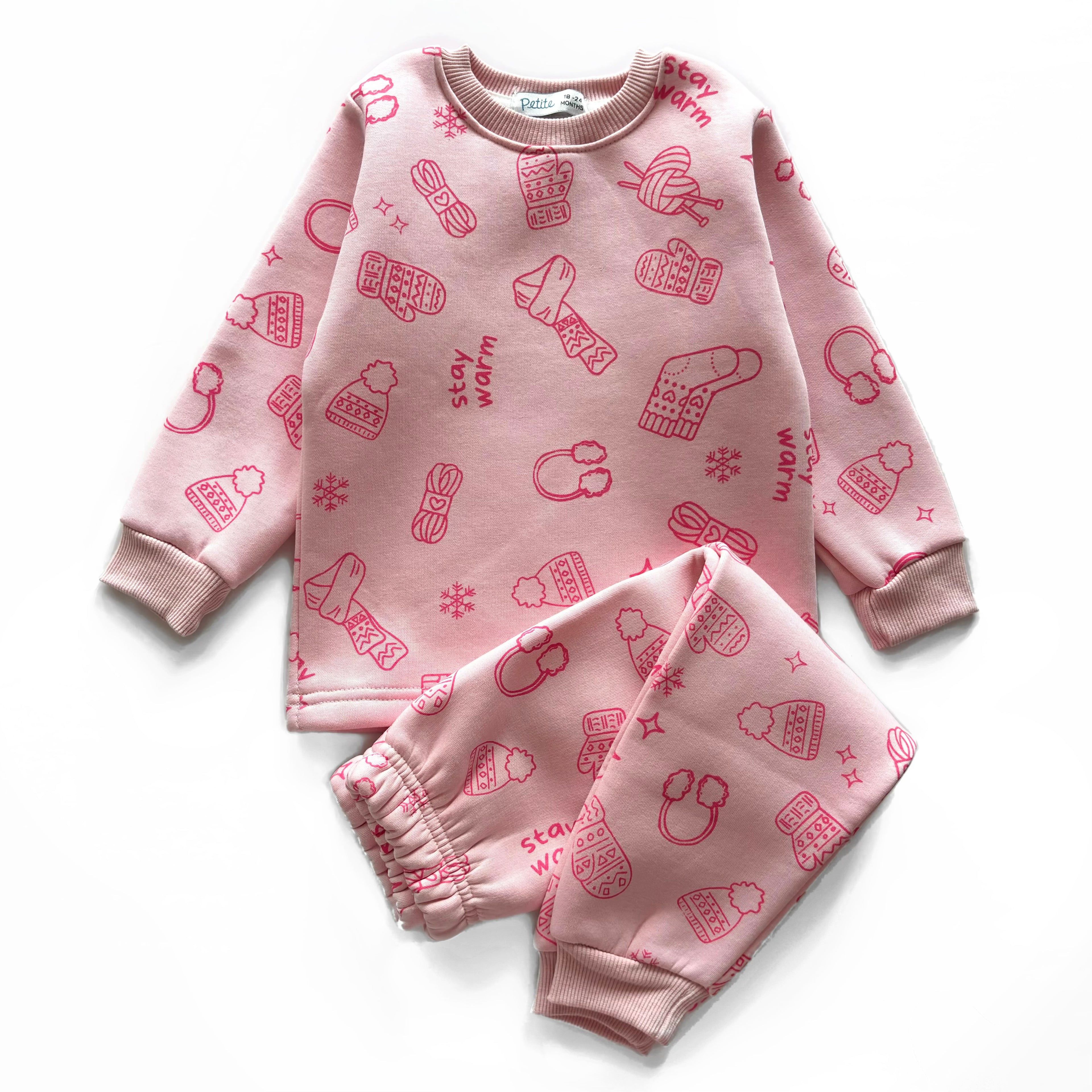 Winter Pattern Pink Cotton Fleece PJs
