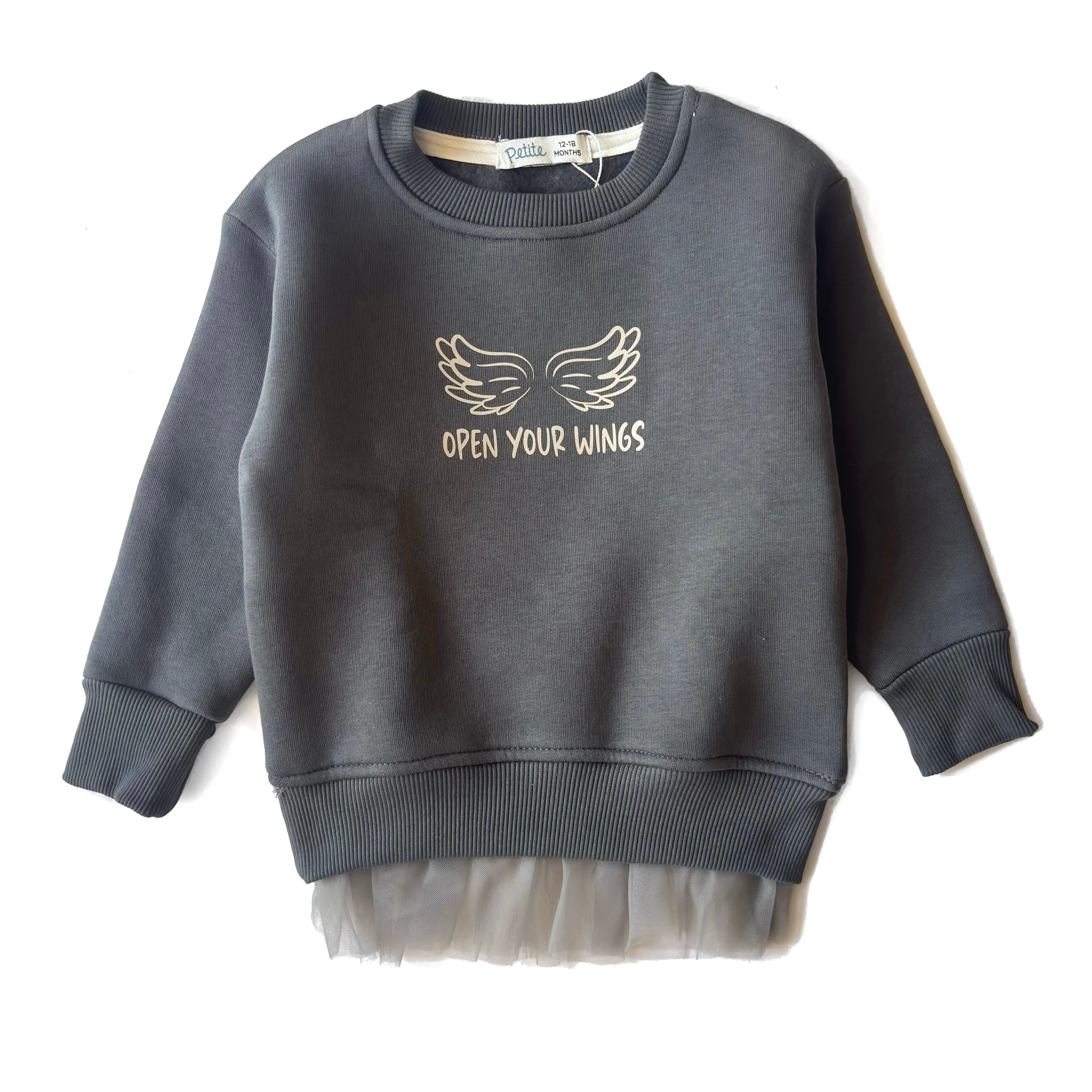 Grey Tulle Cotton Fleece Swearshirt