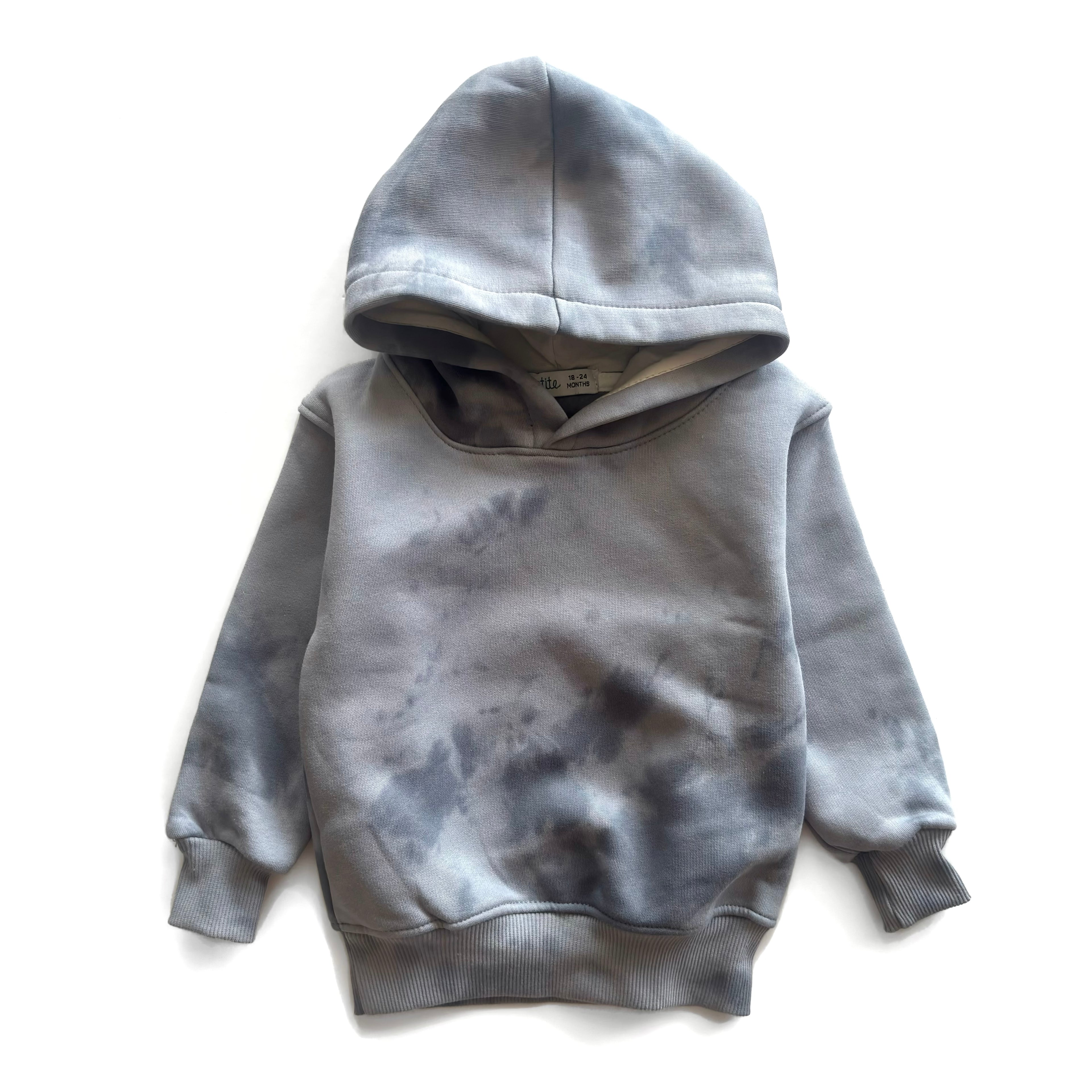 Grey Tie Dye Cotton Fleece Hoodie