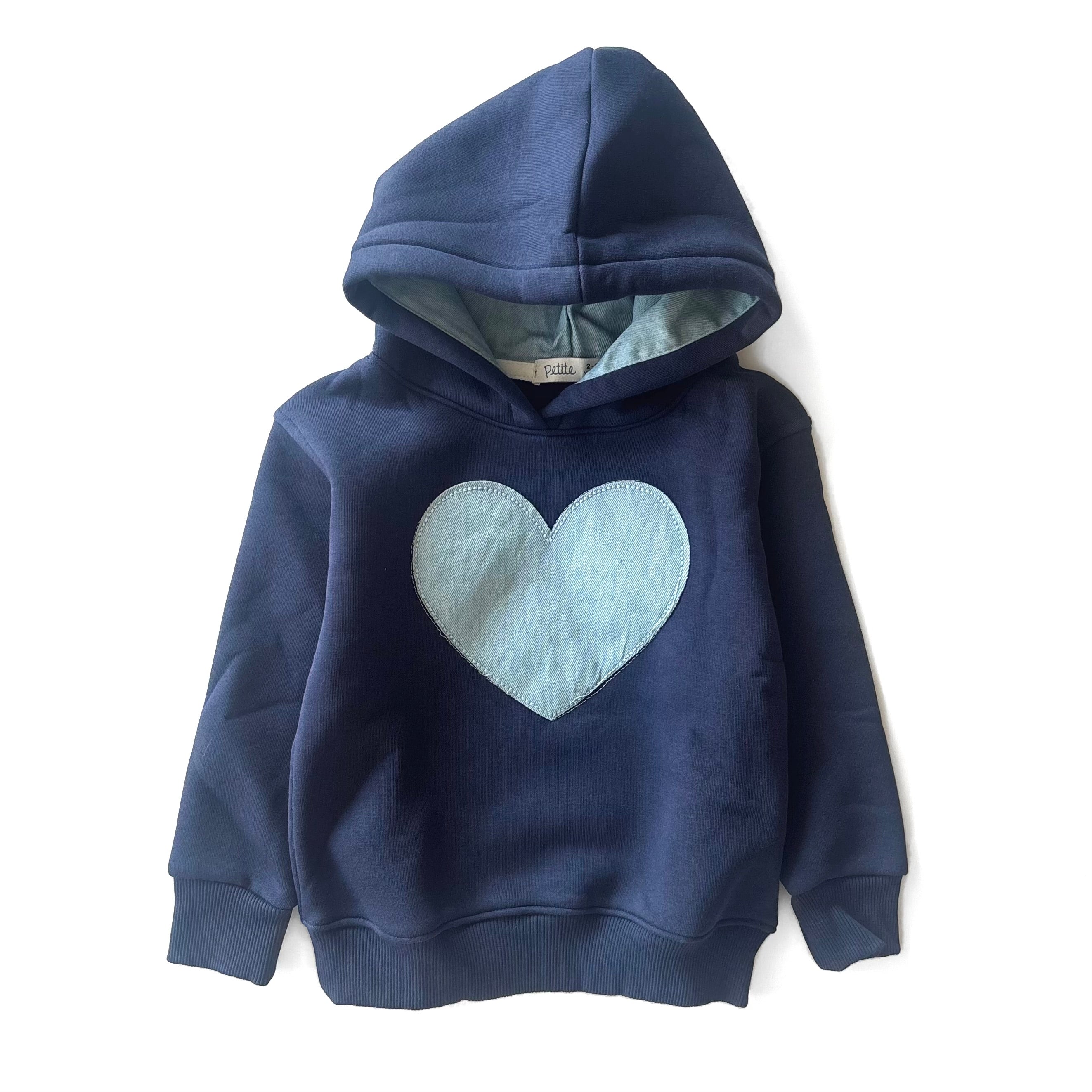 Denim Heart Applique Hoodie