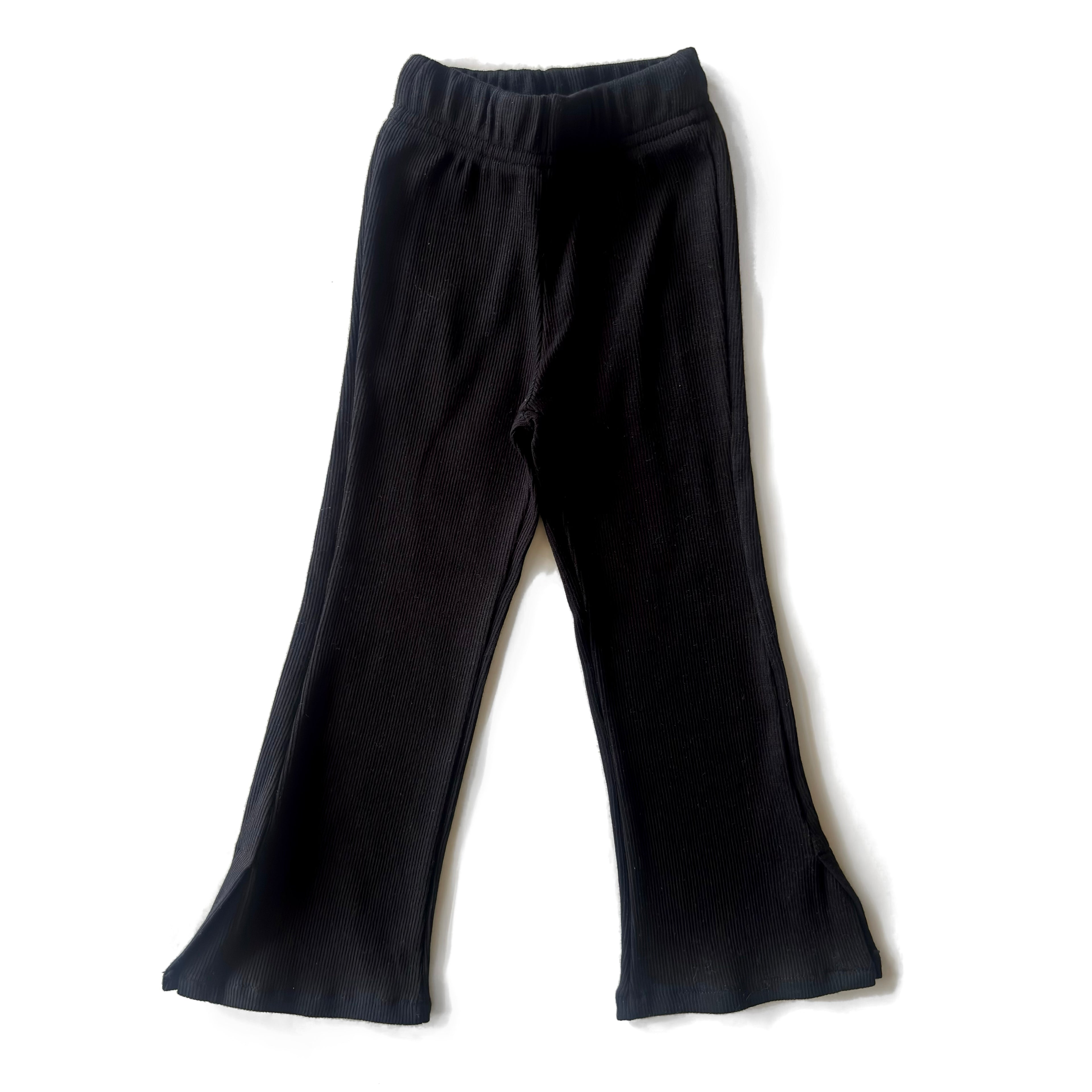 Black Ribbed Cotton Flare Pants