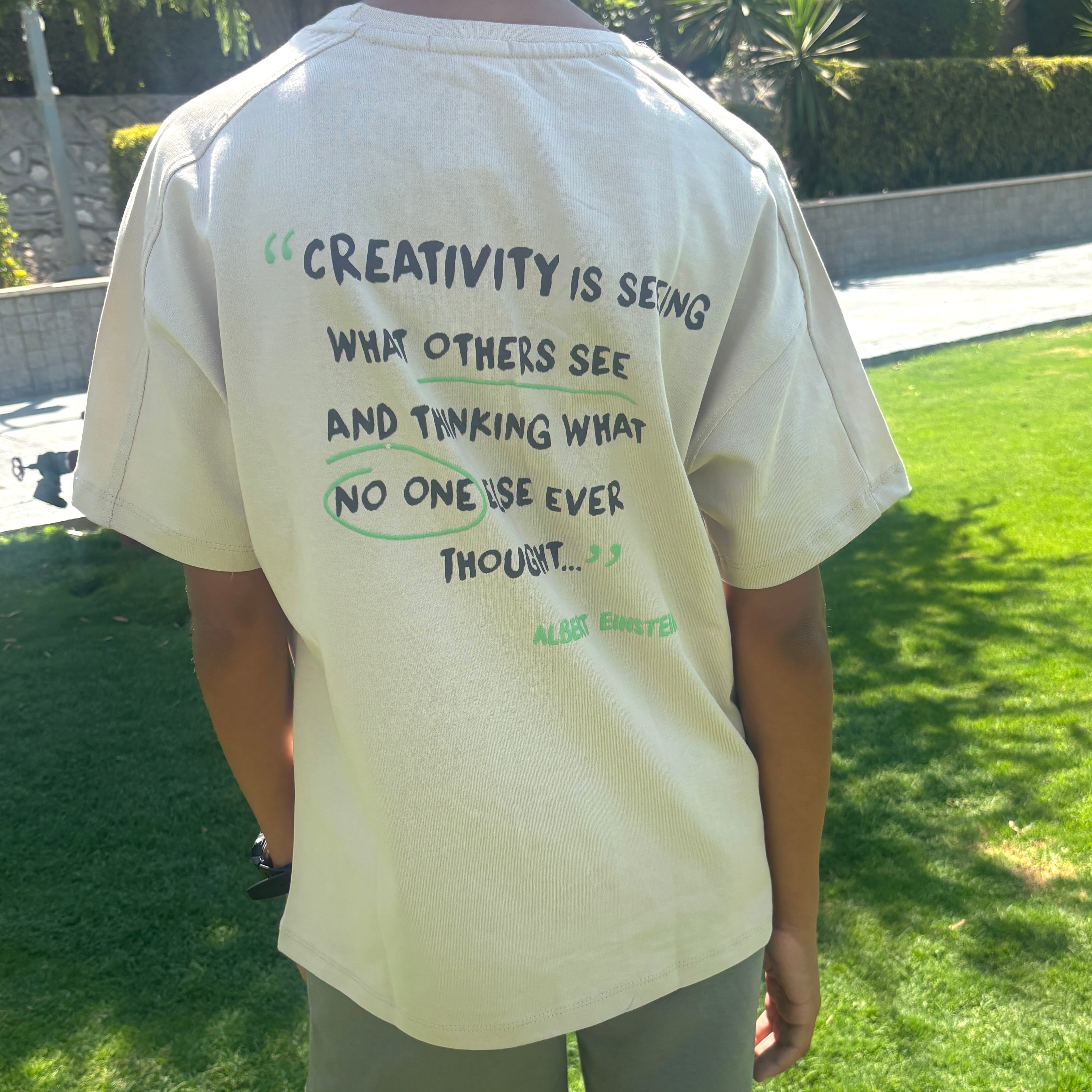 Beige Raised Print Over-sized T-shirt