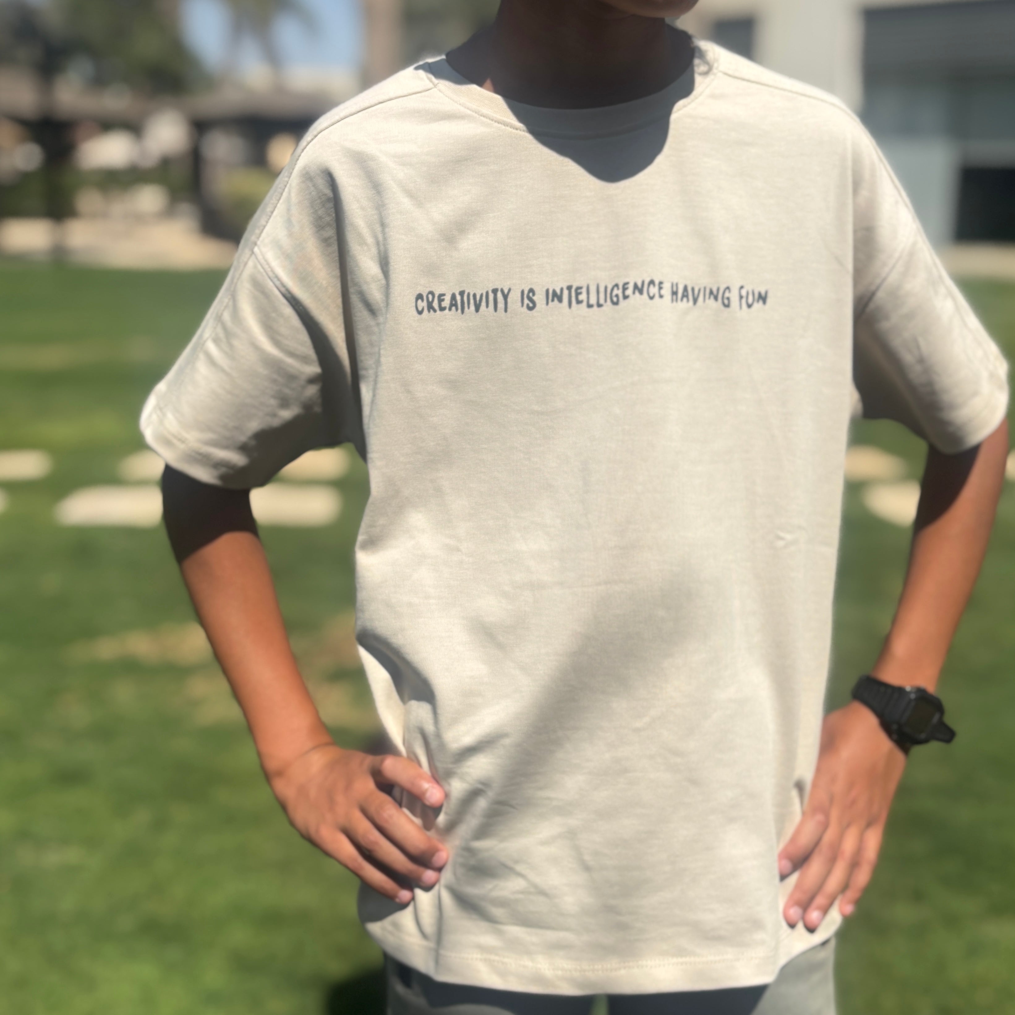 Beige Raised Print Over-sized T-shirt
