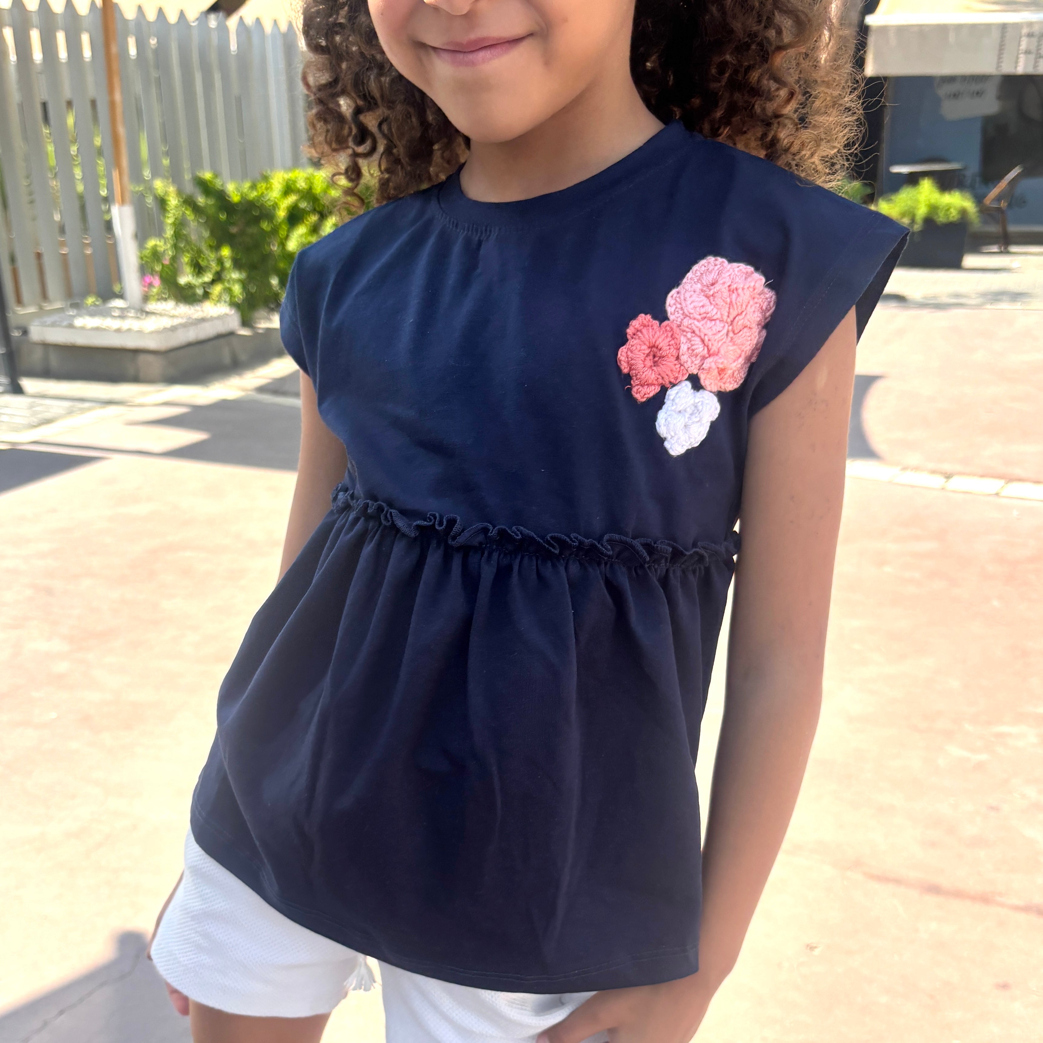 Crochet Flowers Navy T-shirt