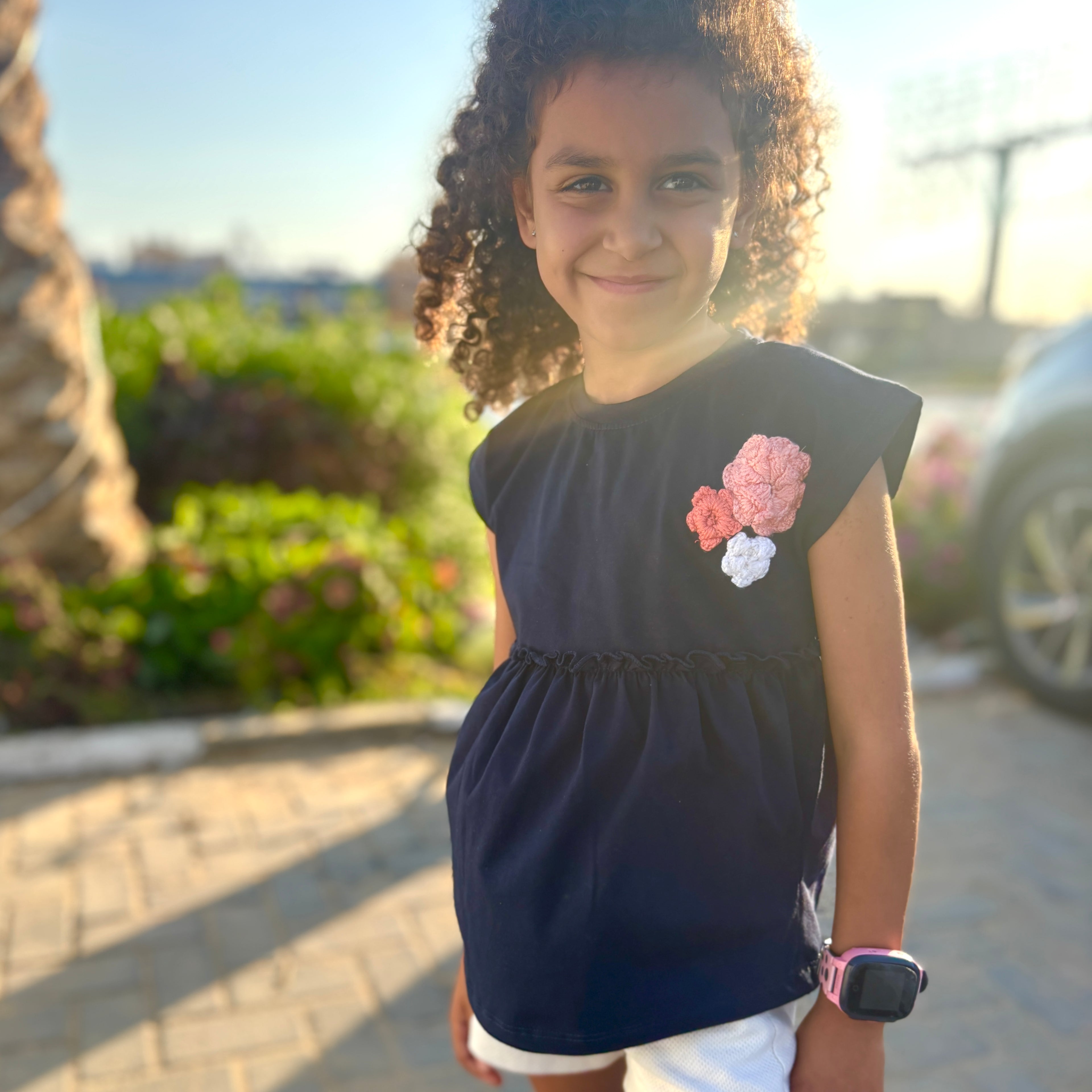 Crochet Flowers Navy T-shirt